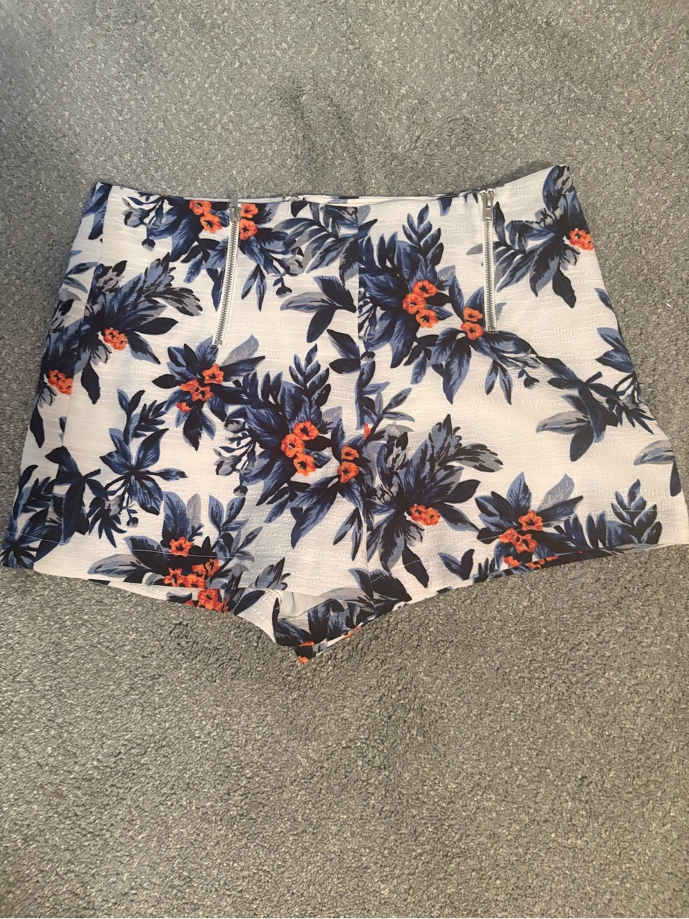 Sophie Rue White High-Waist Floral Shorts with Navy & Orange